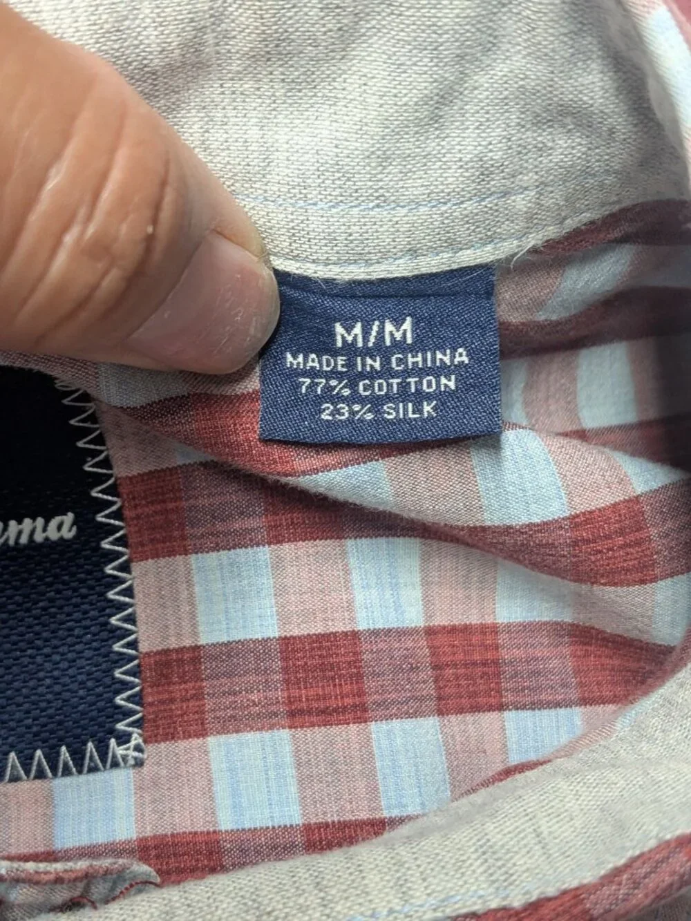 Tommy Bahama Gingham‎ Button Up Cotton Silk Preppy Resort Office Coastal Medium